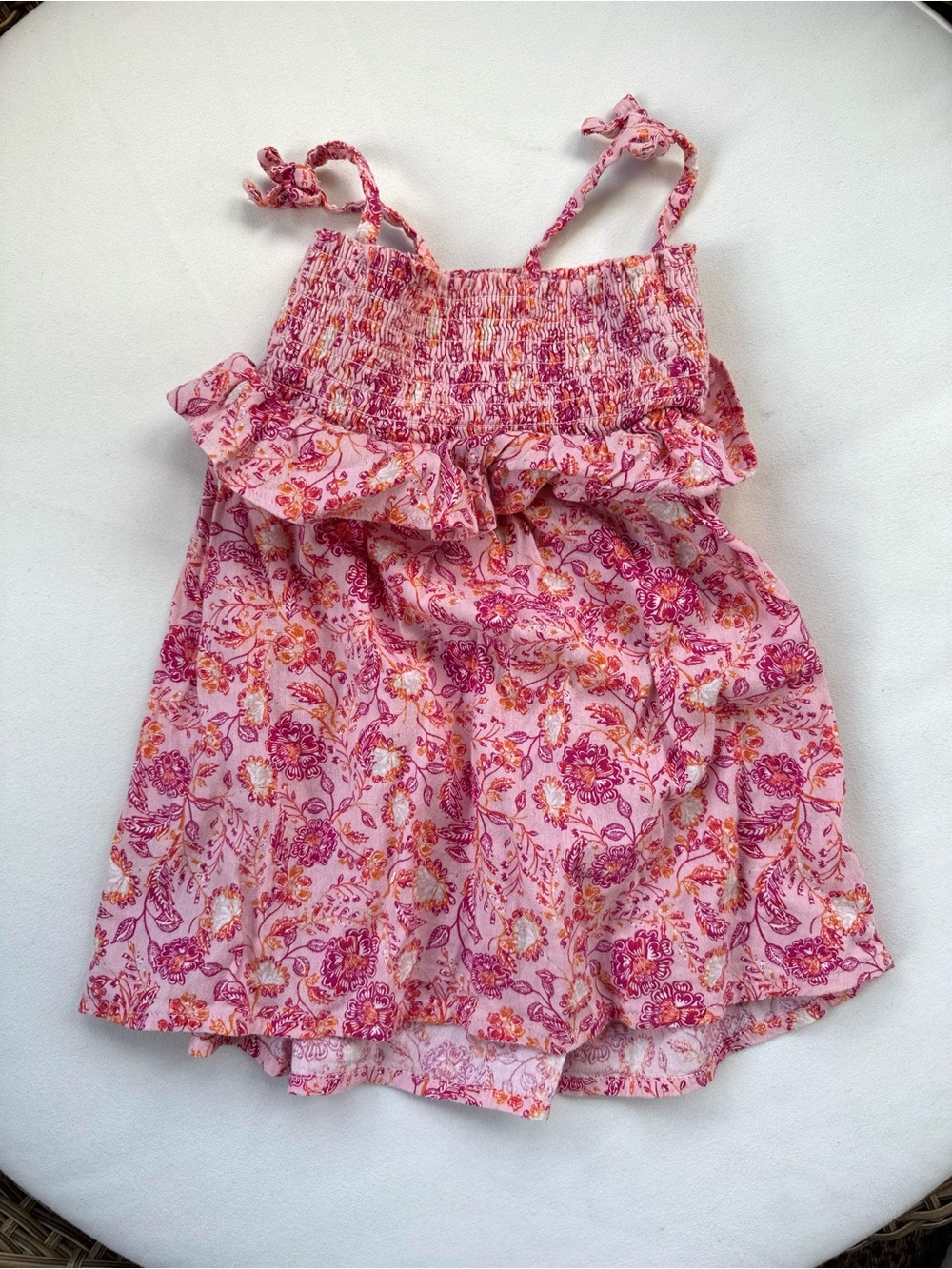 Old Navy Pink Floral Smocked Tank Top with Ruffle